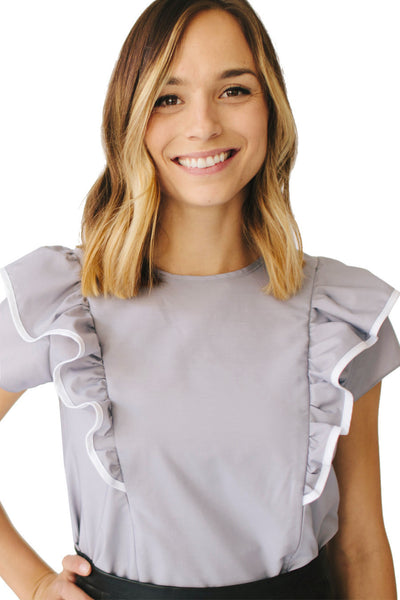 andmary ♡ Lauren frill tops gray Andmary Lauren frill top (gray)