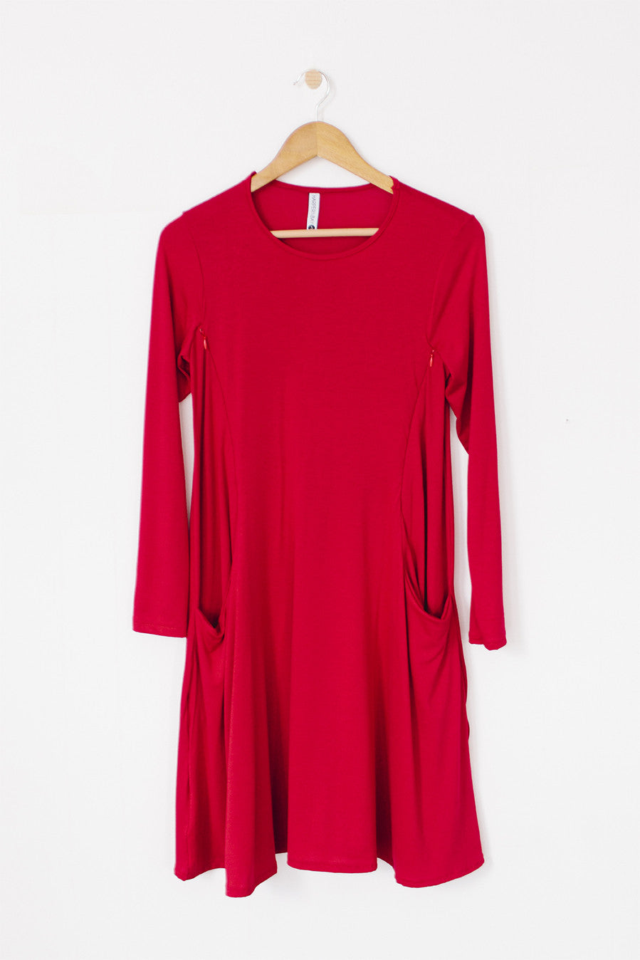 Long Sleeve Swing Nursing Dress - Red