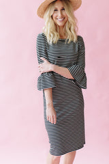 Navy Stripe - Bell Sleeve Nursing Dress