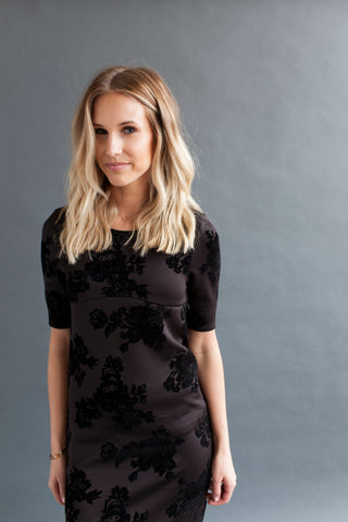 Shift Nursing Dress - Black Floral