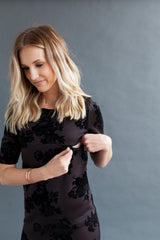 Shift Nursing Dress - Black Floral