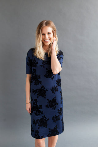 Shift Nursing Dress - Navy Floral