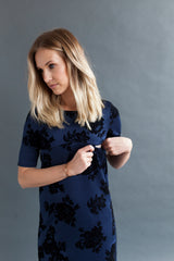 Shift Nursing Dress - Navy Floral