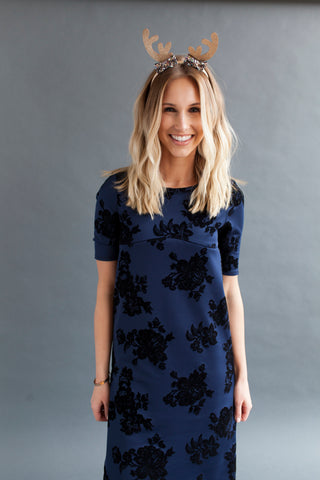 Shift Nursing Dress - Tall - Navy Floral