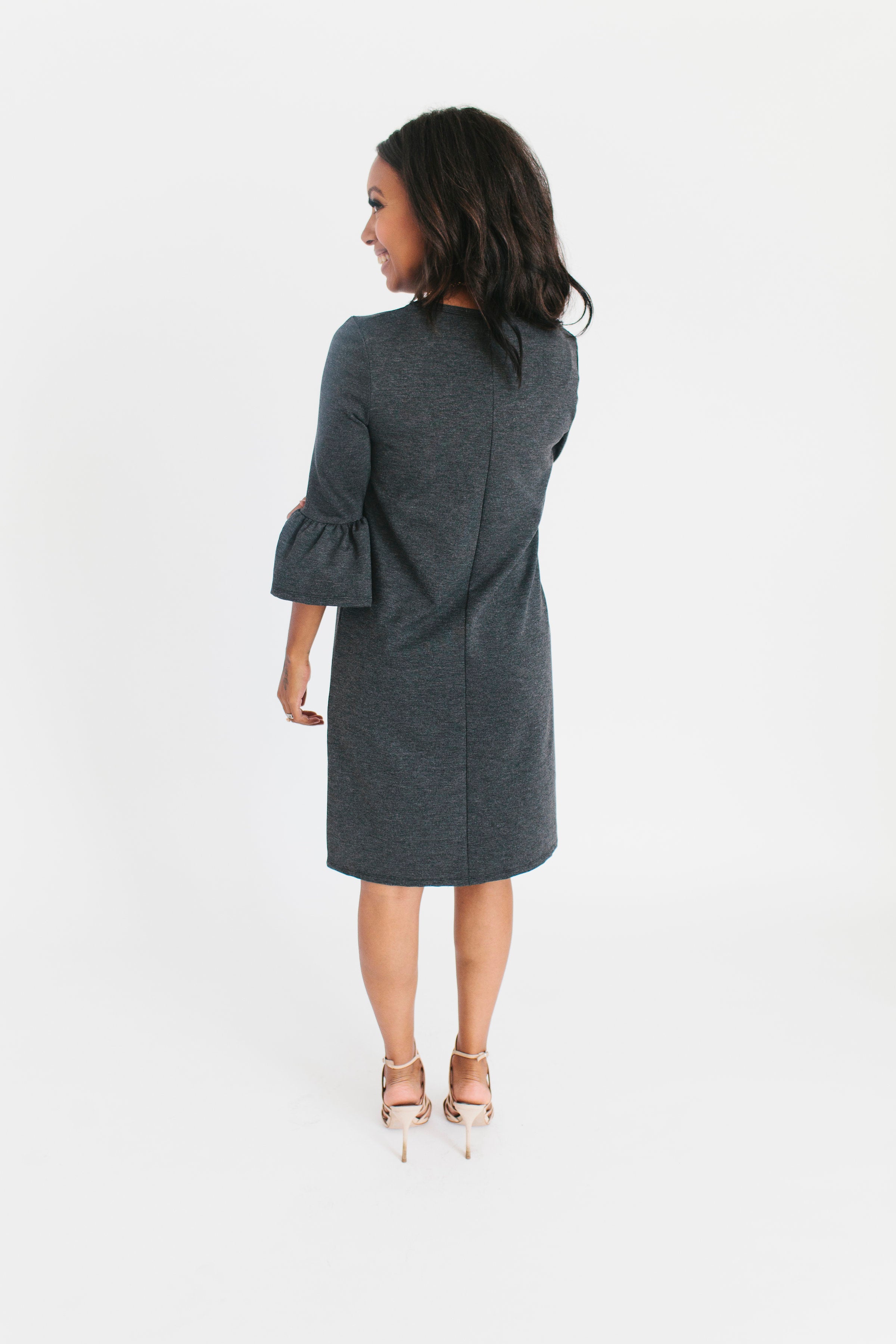 Charcoal - Bell Sleeve Nursing Dress