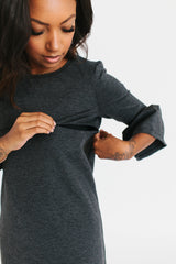 Charcoal - Bell Sleeve Nursing Dress
