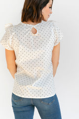 The Ruffle Top - White + Black Dot