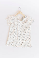 The Ruffle Top - White + Black Dot