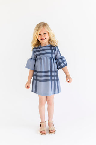 Charcoal Stripe - Bell Sleeve Nursing Dress