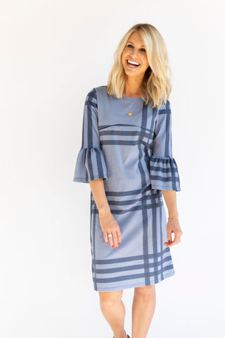 CW Windowpane - Bell Sleeve Nursing Dress