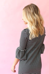 Navy Stripe - Bell Sleeve Nursing Dress