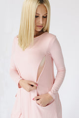 Long Sleeve Swing Nursing Dress - Dusty Pink