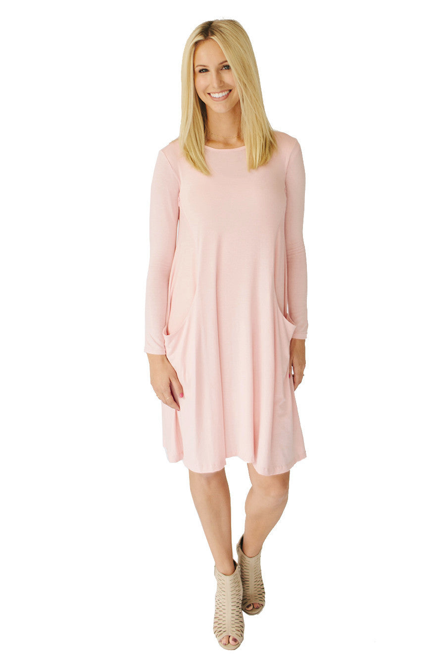 Long Sleeve Swing Nursing Dress - Dusty Pink