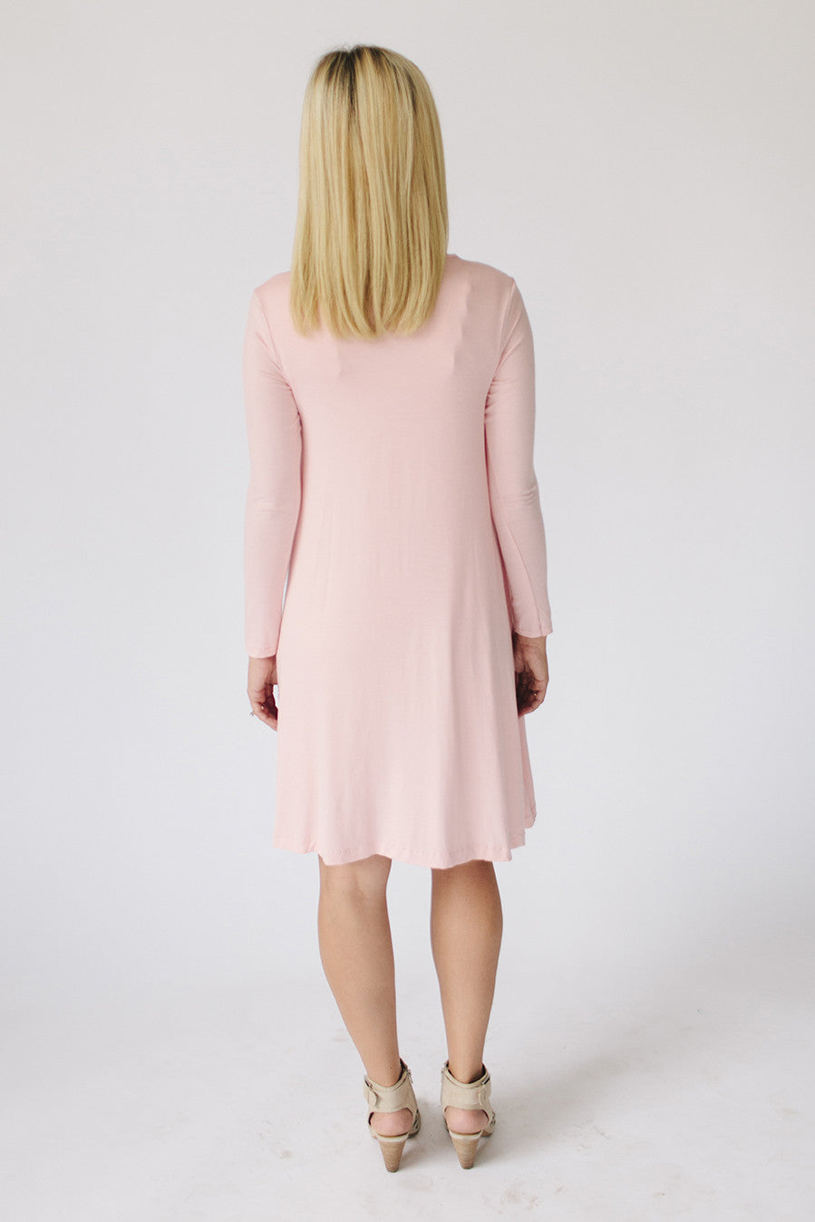 Long Sleeve Swing Nursing Dress - Dusty Pink