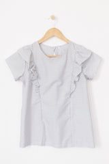 The Ruffle Top - Black + White Grid