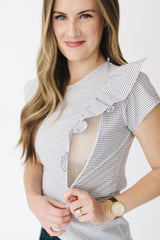 The Ruffle Top - Black + White Grid